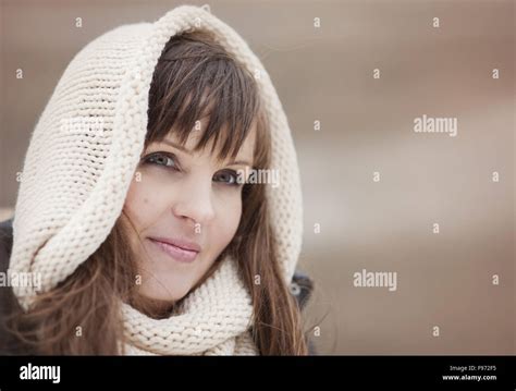 Portrait Of Woman With Hood On In Autumn Country Stock Photo Alamy