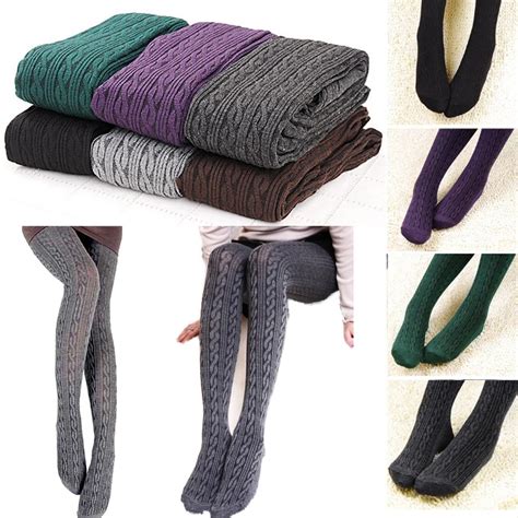 fashion womens tights knit winter pantyhose tights warm cotton stockings polyester warm solid