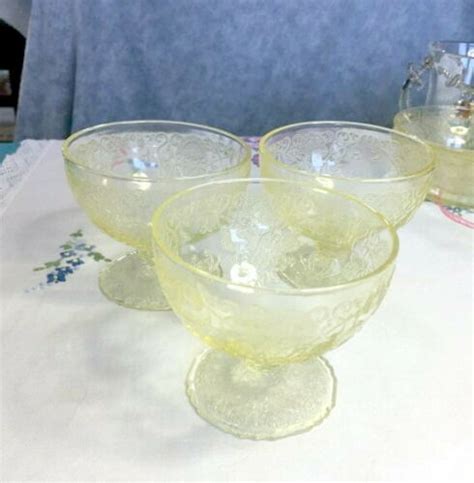 Three Florentine Yellow Sherbets Hazel Atlas Depression Glass