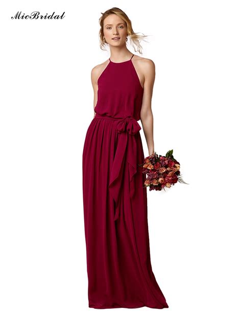 QQ New Design Elegant Halter Sexy Wine Red Bridesmaid Dress Floor Length Custom Made