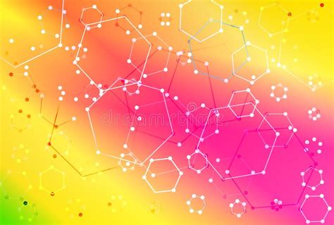 Hexagon Connected Dots Pink And Yellow Gradient Background Illustration