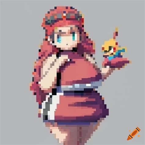 Plump Female Pokemon Trainer In Full Body Pixel Art Anime Style On Craiyon