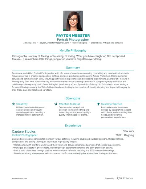 3 Portrait Photographer Resume Examples And How To Guide For 2023