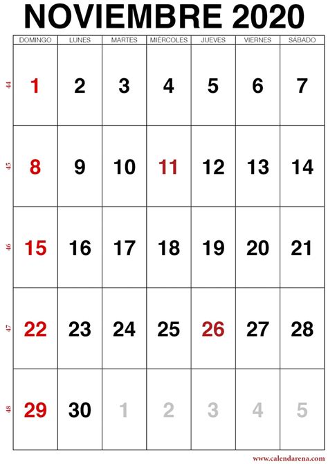 Calendario Noviembre 2020 Para Imprimir Calendarena
