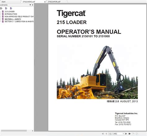 Tigercat Loader 215 2150101 2151000 Operator S Manual Auto Repair