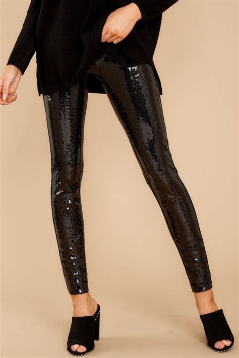 Spanx Black Sequin Leggings Chic Black Sparkle Tights Pants 158
