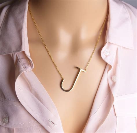 Large Capital Letter J Necklace Gold Initial Necklace Oversized Big