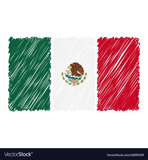 Hand Drawn National Flag Mexico Isolated On A Vector Image