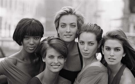 Women Vintage Models Grayscale Naomi Campbell Cindy Crawford