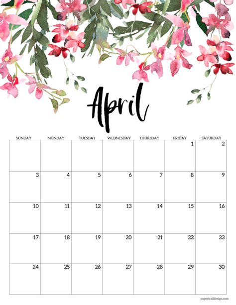 Free Printable Calendar 2019 Floral Paper Trail Design Free Printable