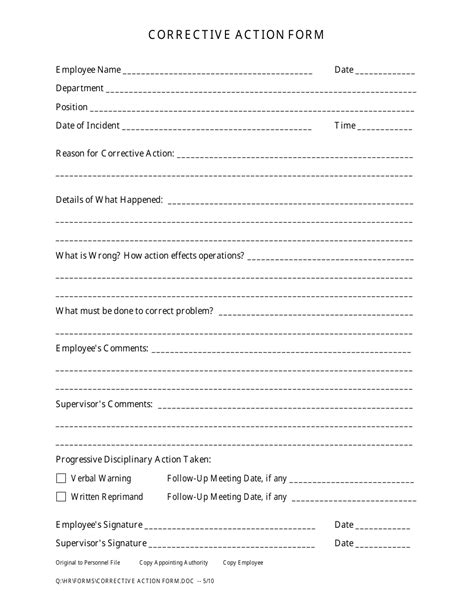 Employee Corrective Action Form Printable