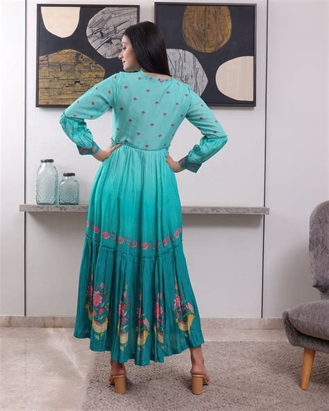 Chidiya Sapphire Blue Tiered Dress महिलाओं की डिजाइनर ड्रेस लेडीज