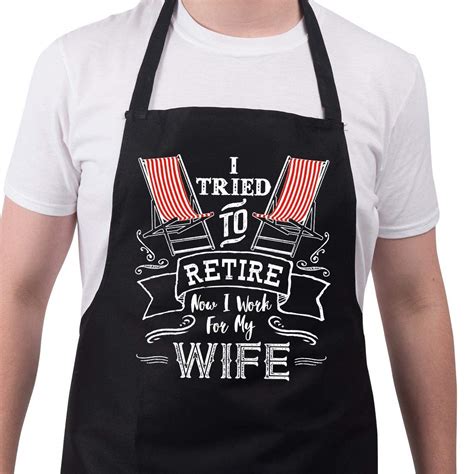Funny Bbq Apron I Work For My Wife Novelty Mens Cooking Chefs Ts Kitchen Linen Aprons