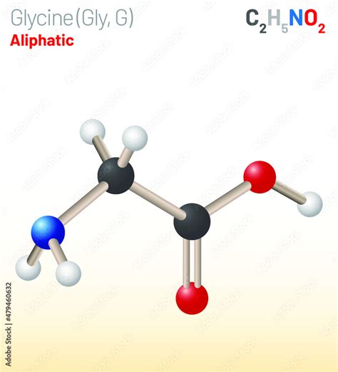 Glycine Gly G Amino Acid Molecule Chemical Formula C2h5no2 Ball And Stick Model Space