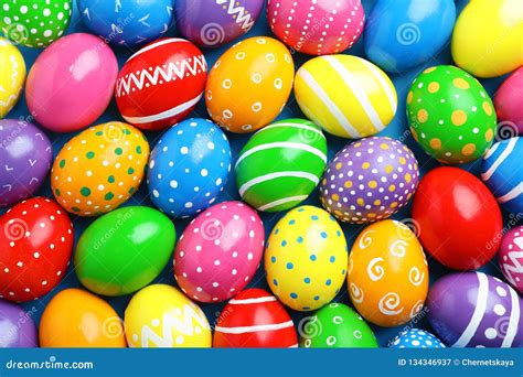 Many Decorated Easter Eggs As Background Top View Stock Image Image