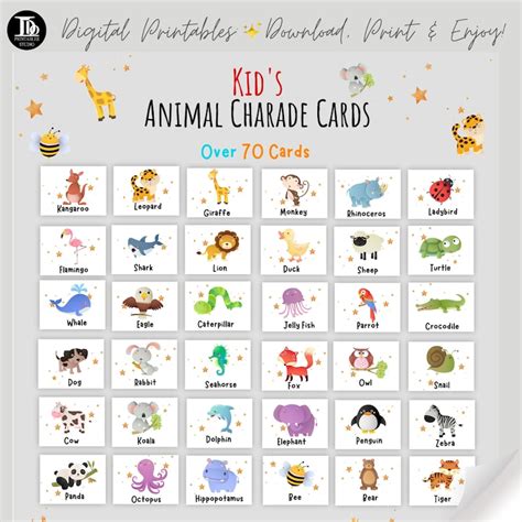 Animal Charades Game For Kids Toddler Games Preschool Card Game
