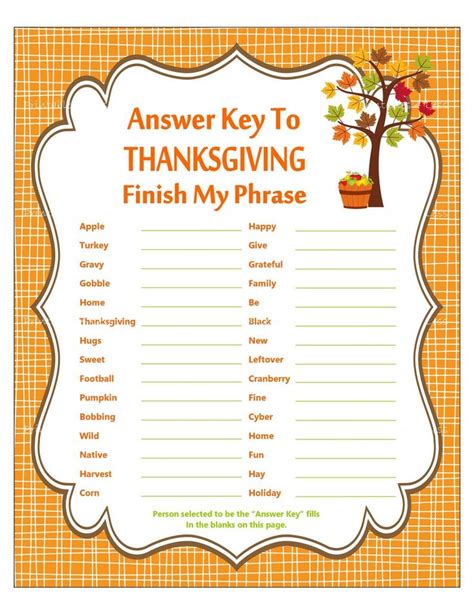 Thanksgiving Finish My Phrase Printable Thanksgiving Party Etsy