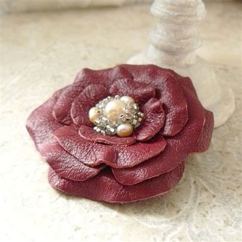 Closeout Sale Ruffles Beaded Leather Flower Pin In Briar Rose Etsy