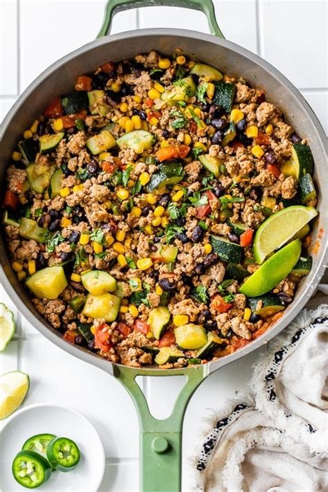 ground turkey skillet with zucchini corn black beans and tomato recipe chronicle