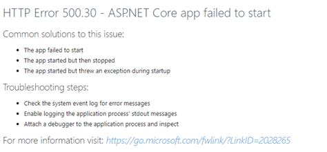 Iis Error Asp Net Core App Failed To Start Stack Overflow