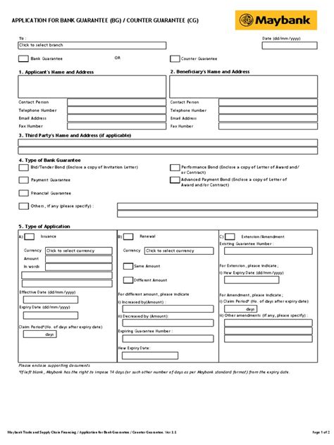 Bank Guarantee Application Form Shelf Life Bonds Finance Free