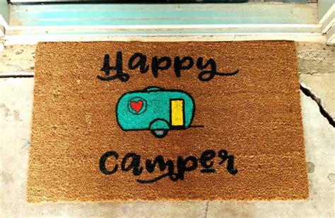 Buy personalized happy camper doormats you can customize with your own text. Happy Camper Doormat camper life welcome mat RV camping ...