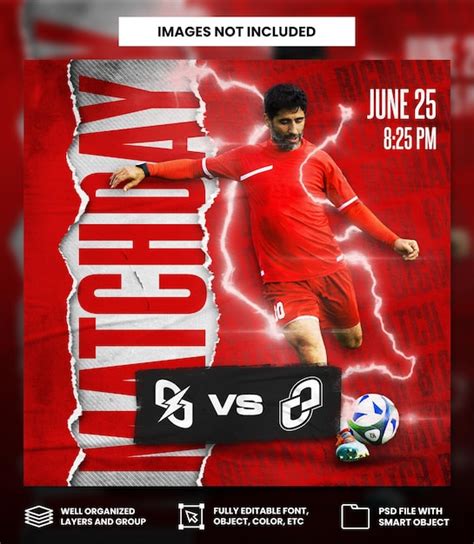 Premium Psd Red Football Sport Match Day With Torn Paper And Grunge