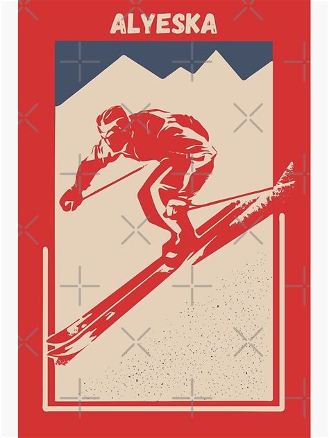 Alyeska Girdwood Alaska Ski Resort Vintage Red Geometric Ski Poster