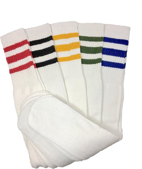Full 90 Mens 5 Pairs Classic Multi Striped Sports Tube Socks Sock Size