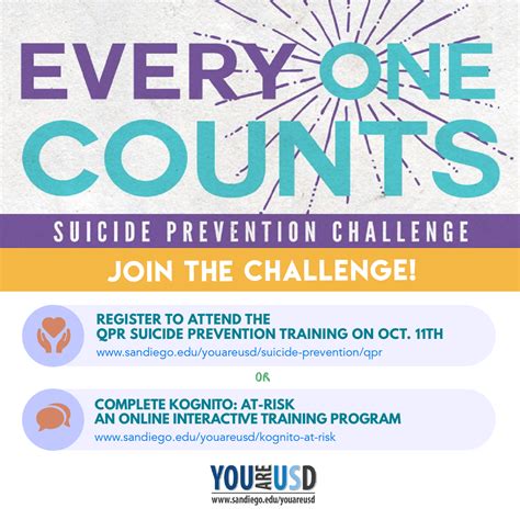 Every One Counts Suicide Prevention Challenge You Are Usd Suicide