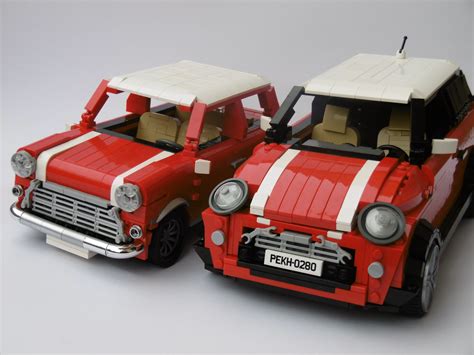 Two Toy Cars Made Out Of Legos Sitting Side By Side