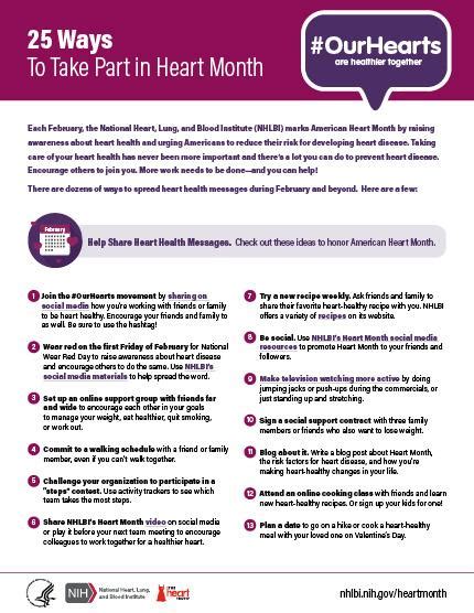25 Ways To Take Part In Heart Month Fact Sheet Nhlbi Nih