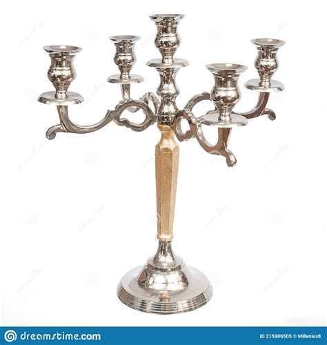 A Vintage Antique Silver Candlestick On White Background Stock Image