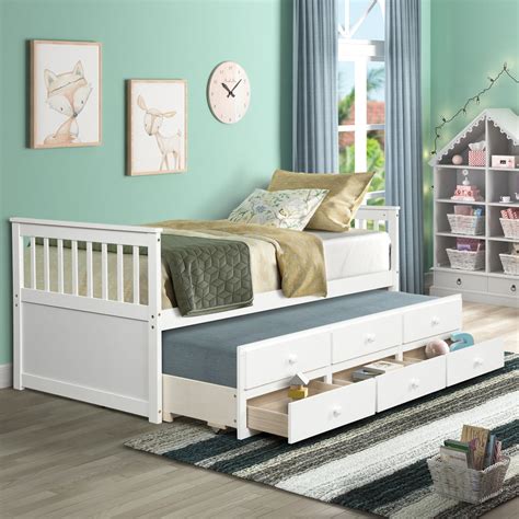 Captains Bed Twin Daybed With Trundle Bed And Storage Drawers White