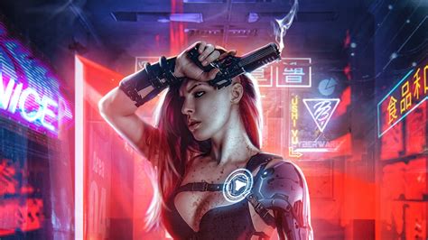 2560x1440 Cyberpunk Girl With Gun 4k 1440p Resolution Hd