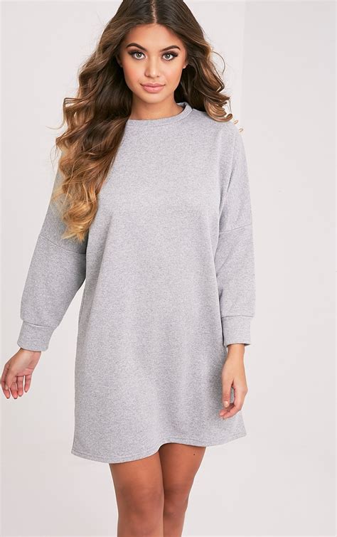 Laine Grey Oversized Sweater Dress Dresses Prettylittlething