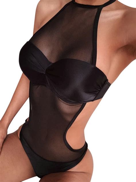 Ksydda Ksydda Women S Mesh Stitching Sexy See Through One Piece