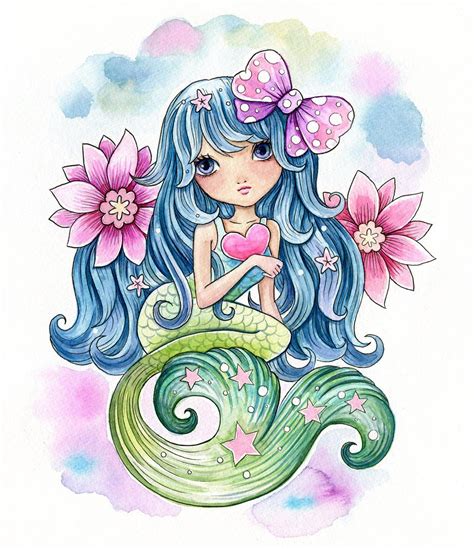 Cute Mermaid Watercolor Mermaid Artwork Watercolor Mermaid