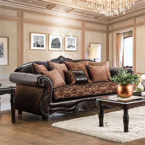 Furniture Of America Traditional Faux Leather Hannon Sofa Brown