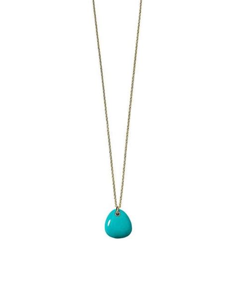 Ippolita Large K Green Gold Turquoise Pebble Pendant Necklace In