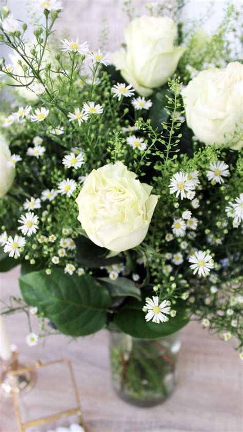 White Aster And Roses Flower Farm Bouquet Elegant Bouquet