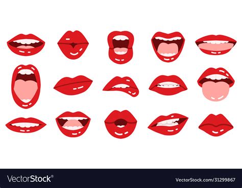 cartoon lips girls red lips beautiful smiling vector image