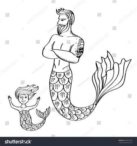 Mermaids Father Daughter Man Child 库存矢量图（免版税）635872766 Shutterstock