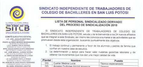 Lista De Personal Sindicalizado Derivado Del Proceso De Sindicalización 2018 Sindicato