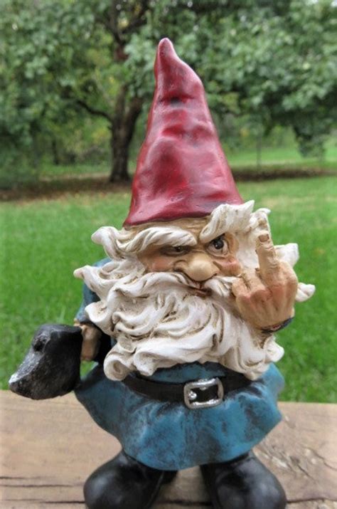 Naughty Garden Gnome Giving Middle Finger Inch Saucy Bad Etsy
