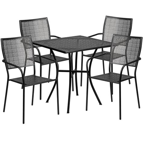 28 Square Black Indoor Outdoor Steel Patio Table Set With 4 Square