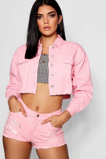 Womens Pink Cropped Denim Jacket Boohoo Uk