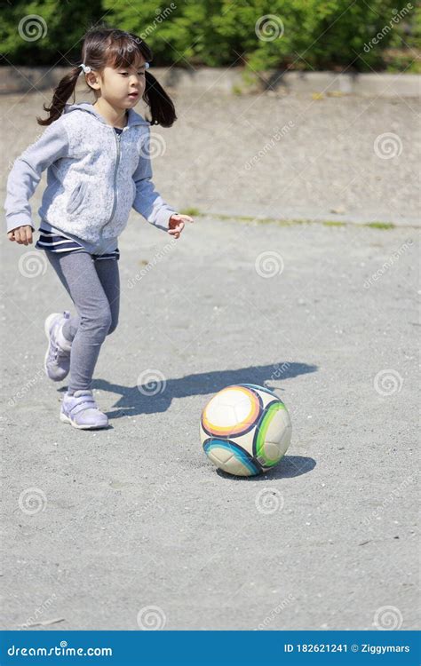 Japanese Girl Dribbling Soccer Ball Stock Image Image Of People Kick