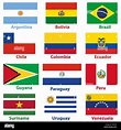 Flags of the 12 independent countries of South America in alphabetical ...