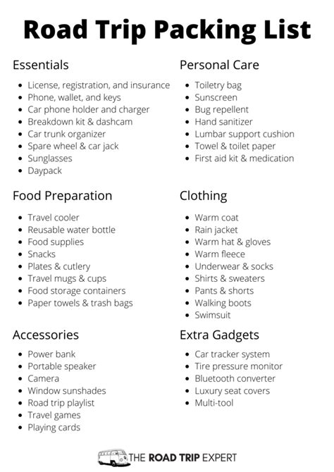 55 road trip packing list essentials [with pdf checklist]